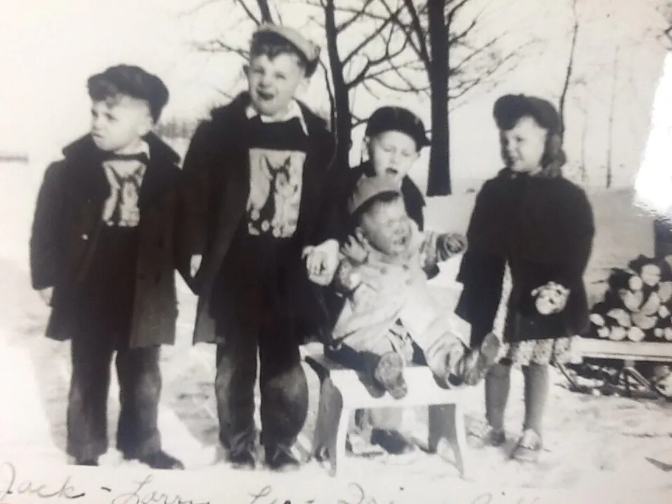 Brothers Bill, Leo and Sister Iris posing with town cousins